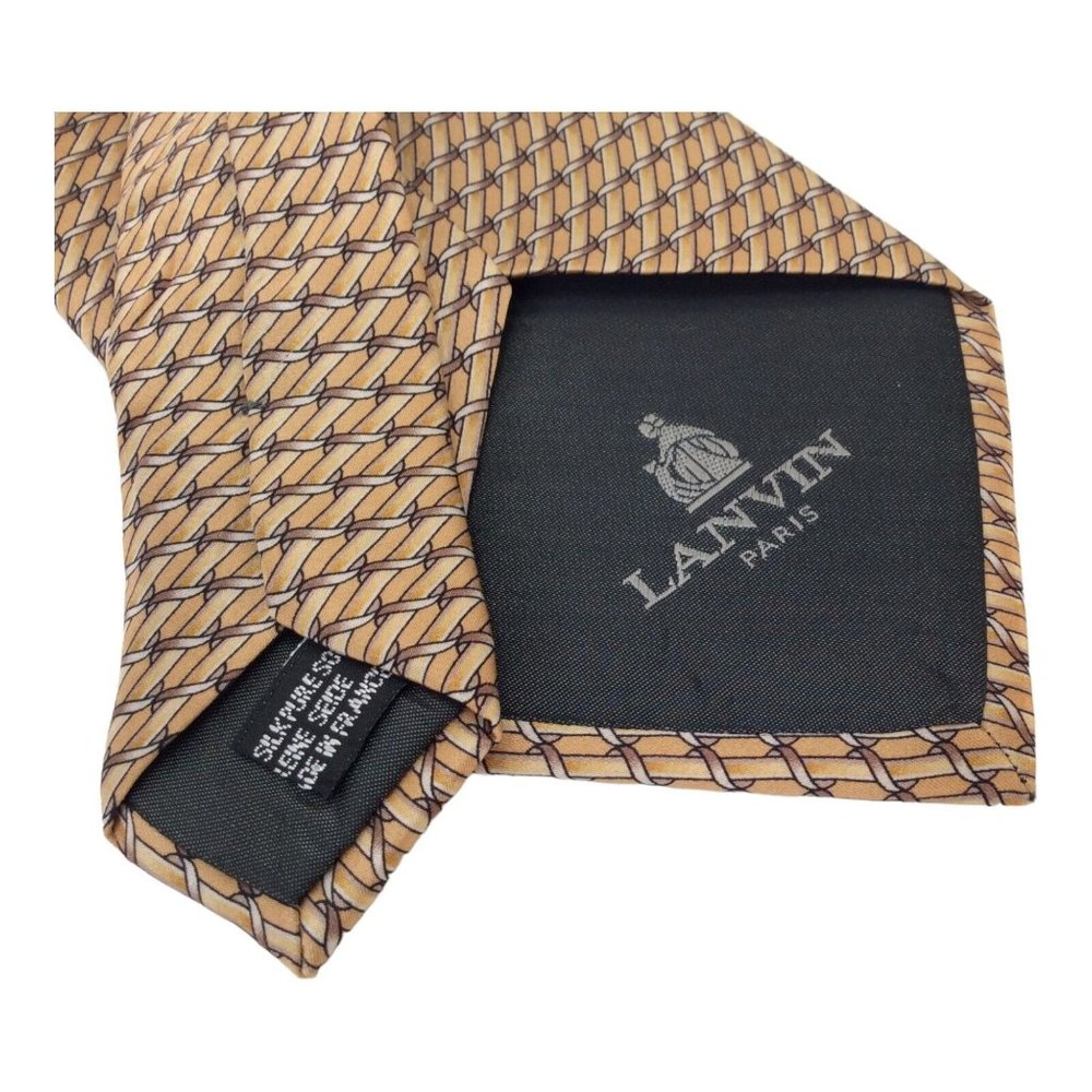 LANVIN PARIS Gold Chain Link Silk Tie Made In France 58"-3".1/2 EX COND - Picture 6 of 8